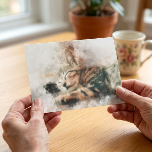 Postal Hermosa y linda gatita durmiendo color