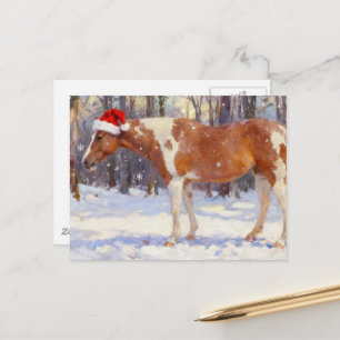 Postal Hermosa yegua Paint Horse de Navidad
