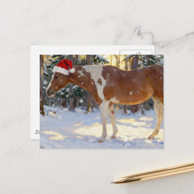 Postal Hermosa yegua Paint Horse de Navidad  (Anverso/Reverso In Situ)