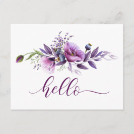 Postal Hermosas amapolas moradas "Hola"