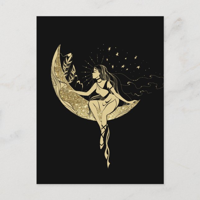 Postal Hermosas estrellas de la luna mujeres arte deco il (Anverso)