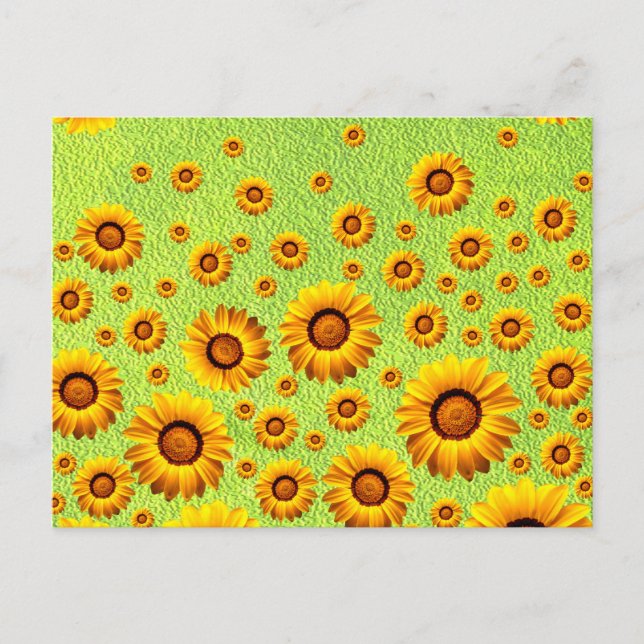 Postal Hermosas flores amarillas en verde abstracto (Anverso)