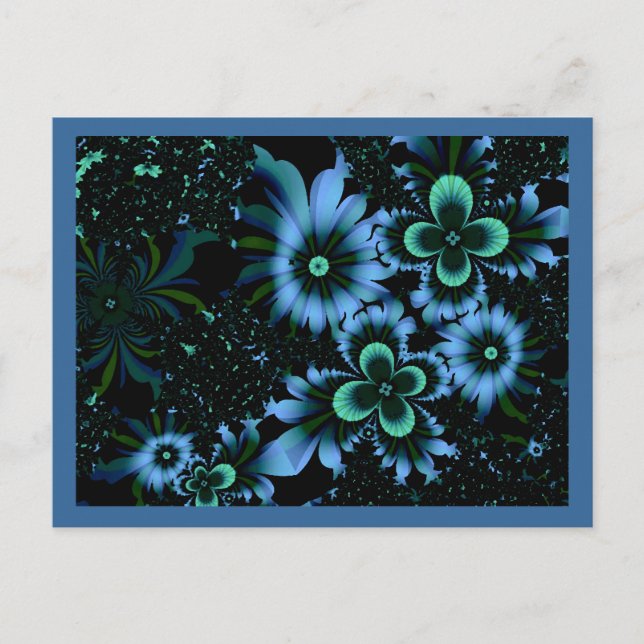 Postal Hermosas flores azules arte fractal fino (Anverso)