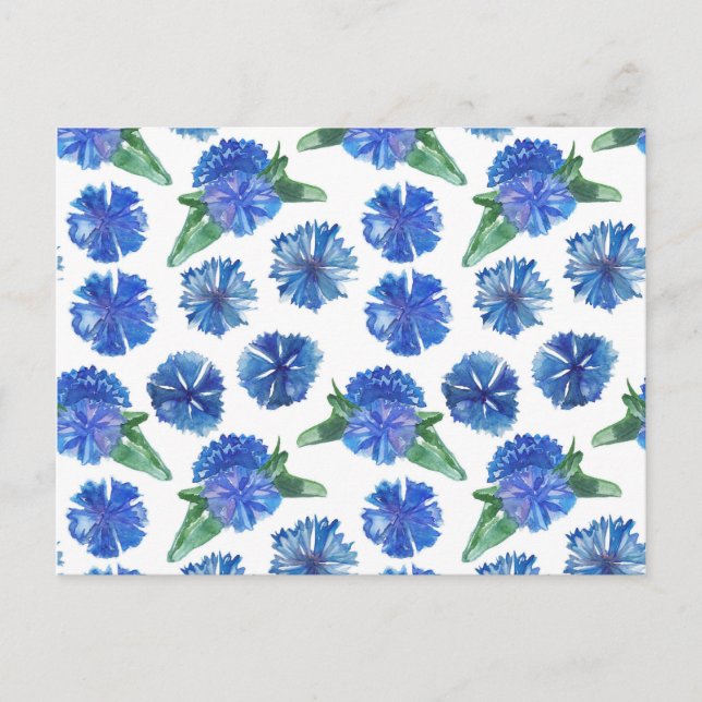 Postal Hermosas flores azules de color agua (Anverso)