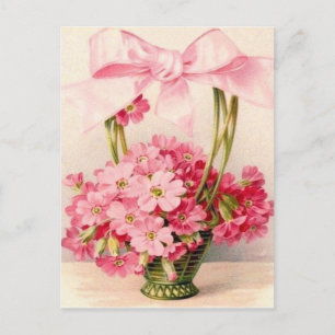 Postal Hermosas flores de color rosa vintage en una canas