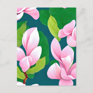 Postal Hermosas flores de magnolia rosada
