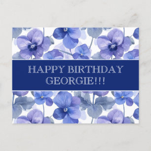 Postal Hermosas flores de violas Feliz cumpleaños