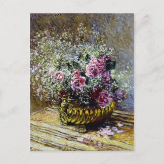 Postal Hermosas flores en una olla de oro