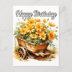 Postal Hermosas flores frescas Feliz cumpleaños