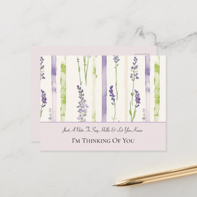 Postal Hermosas Flores Lavanda Rayas Pensando en Ti (Anverso/Reverso In Situ)