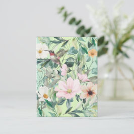 Postal Hermosas flores silvestres botánicas y colibríes