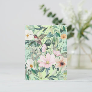 Postal Hermosas flores silvestres botánicas y colibríes