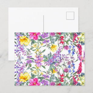 Postal Hermosas Flores Silvestres Coloridas Acuarela