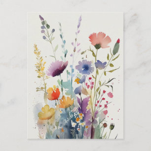 Postal Hermosas flores silvestres en acuarela