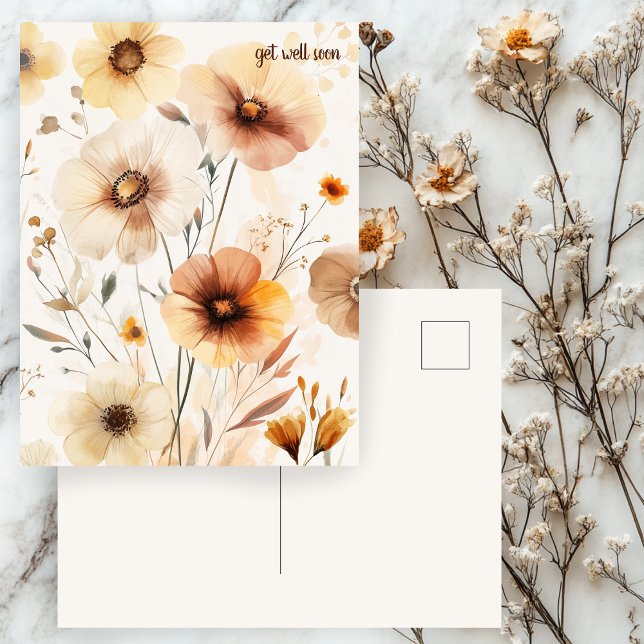 Postal Hermosas flores silvestres se vuelven buenas pront (Beautiful Wildflowers Flowers GET WELL SOON Postcard
)