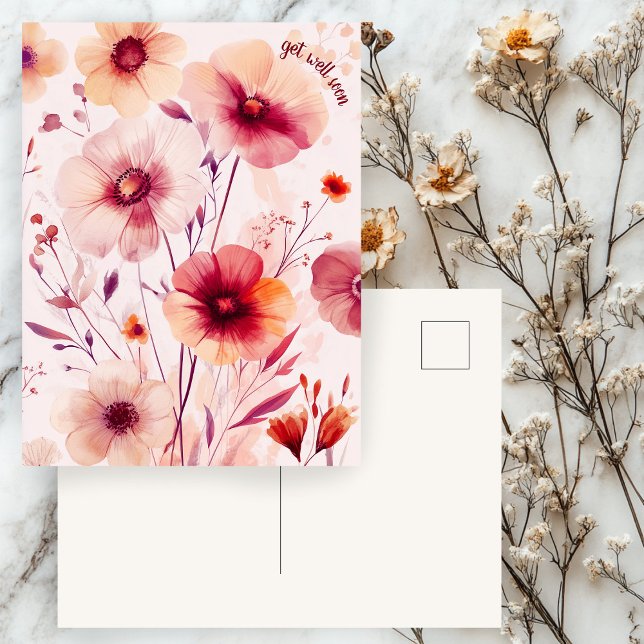 Postal Hermosas flores silvestres se vuelven buenas pront (Beautiful Wildflowers Flowers GET WELL SOON Postcard
)