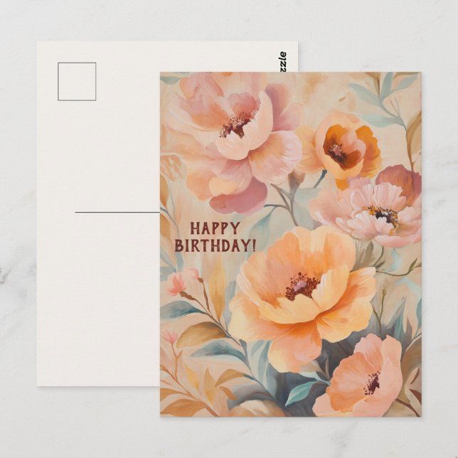 Postal Hermosas flores silvestres suaves FELIZ CUMPLEAÑOS (Anverso / Reverso)