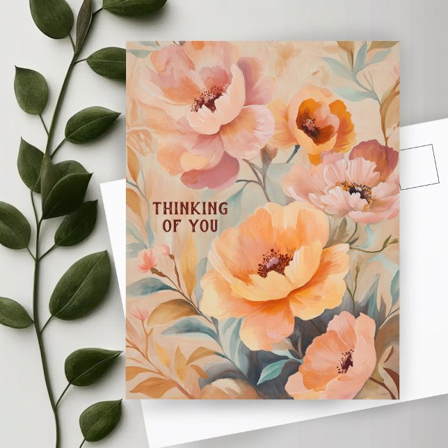 Postal Hermosas Flores Silvestres Suaves PENSANDO EN TI (Beautiful Soft Wildflowers Flowers THINKING OF YOU Postcard
)