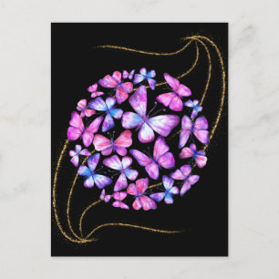 Postal Hermosas mariposas acuarelas con honda dorada