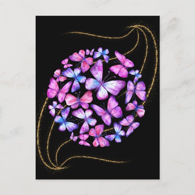 Postal Hermosas mariposas acuarelas con honda dorada (Anverso)