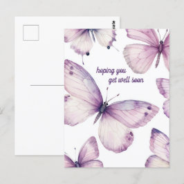Postal Hermosas Mariposas Moradas RECUPÉRATE PRONTO