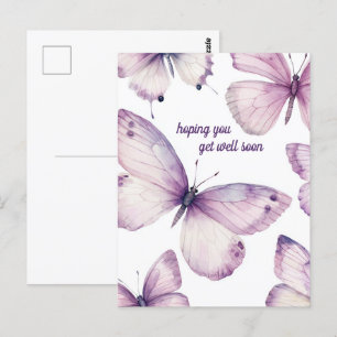 Postal Hermosas Mariposas Moradas RECUPÉRATE PRONTO