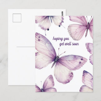 Postal Hermosas Mariposas Moradas RECUPÉRATE PRONTO
