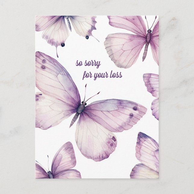 Postal Hermosas mariposas púrpuras lamentan la pérdida (Anverso)