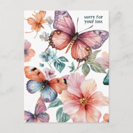 Postal Hermosas mariposas y flores lamentan la pérdida