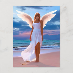 Postal Hermosas mujeres con alas de ángel en una playa