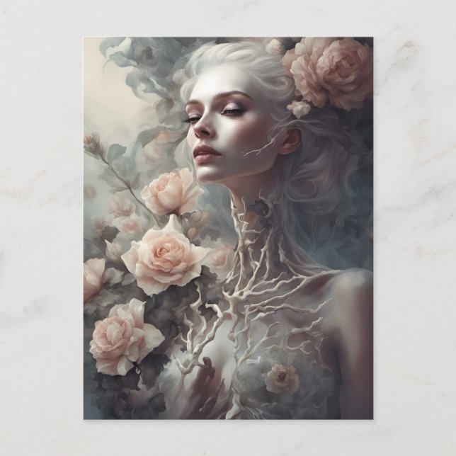 Postal Hermosas mujeres óseas esqueléticas y flores (Anverso)