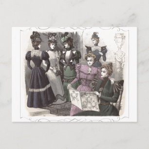 Postal Hermosas mujeres victorianas con largos vestidos d