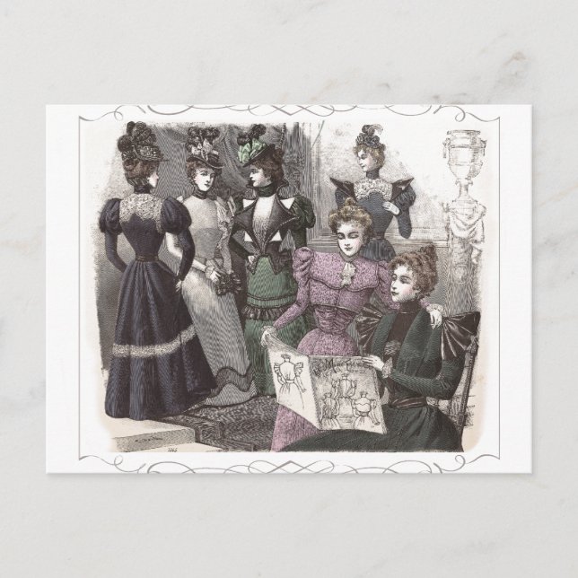 Postal Hermosas mujeres victorianas con largos vestidos d (Anverso)