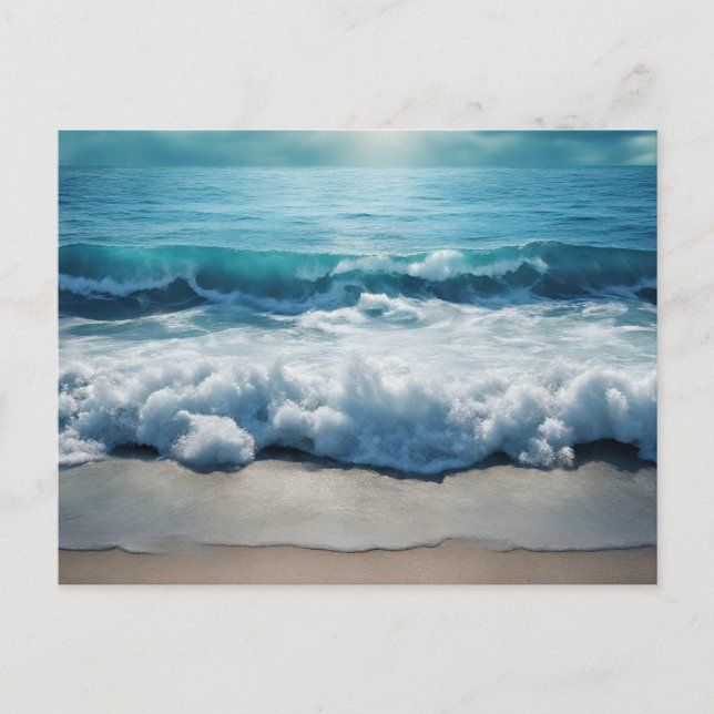 Postal Hermosas olas del océano estrellándose en la playa (Anverso)
