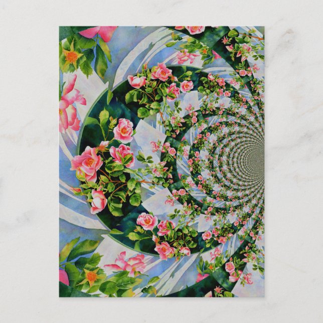 Postal Hermosas rosas rojas rosadas retro acuarela floral (Anverso)