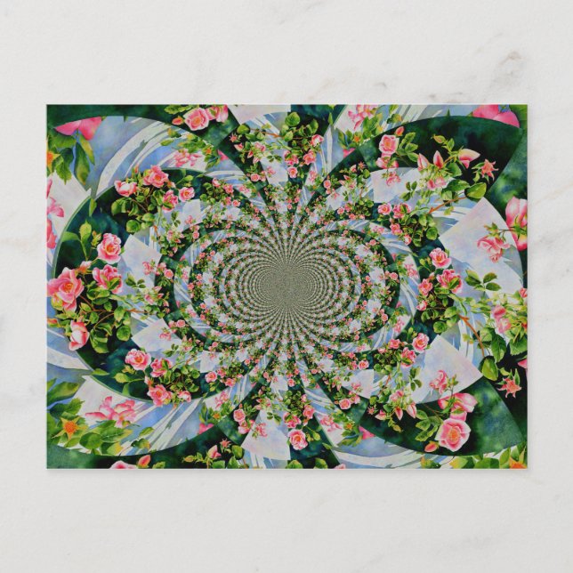 Postal Hermosas rosas rojas rosadas retro acuarela floral (Anverso)