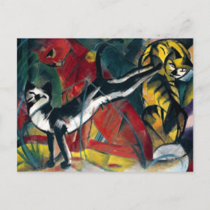 Postal Hermoso aceite antiguo pintando tres gatos