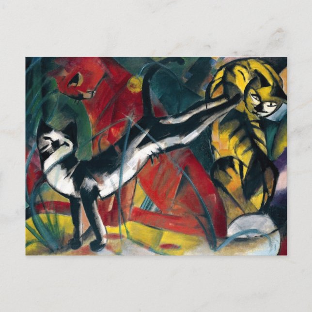 Postal Hermoso aceite antiguo pintando tres gatos (Anverso)