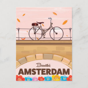 Postal Hermoso afiche de viajes en bicicleta de Amsterdam