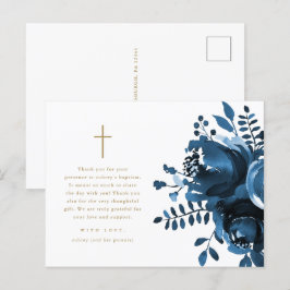 Postal Hermoso Agradecimiento de Bautizo con Floral Azul