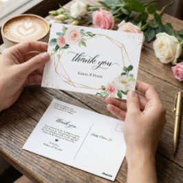 Postal Hermoso Agradecimiento Floral Elegante Dorado Rosa