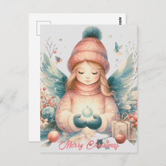 Postal Hermoso ángel de invierno en medio de la naturalez (Anverso / Reverso)