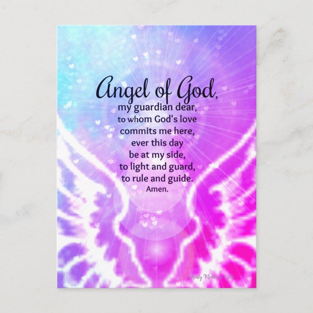 Postal Hermoso Ángel de la Oración de Dios (Anverso)