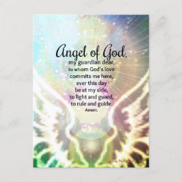 Postal Hermoso Ángel de la Oración de Dios Alas Verde Azu