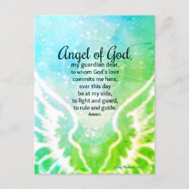 Postal Hermoso Ángel de la Oración de Dios Azul Verde bri