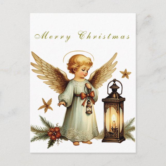 Postal Hermoso Ángel de Navidad Vintage (Anverso)
