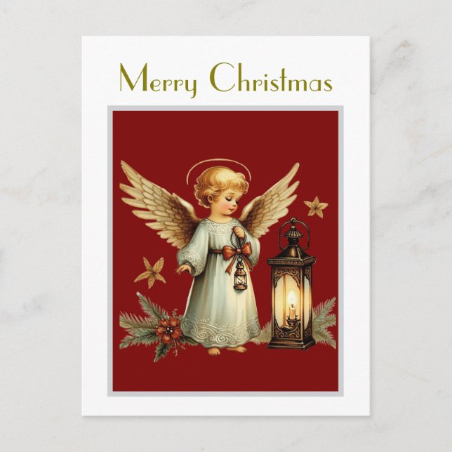 Postal Hermoso Ángel de Navidad Vintage (Anverso)
