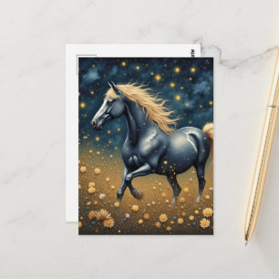 Postal Hermoso año del caballo en pradera 