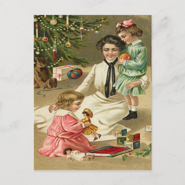 Postal Hermoso árbol de Navidad de la familia victoriana  (Anverso)
