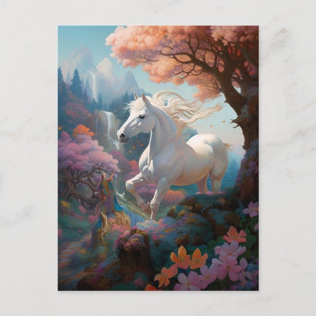 Postal Hermoso Arte Fantasmo de Caballo Blanco (Anverso)
